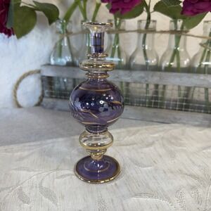 Vintage Egyptian Glass Perfume Bottles Purple and Gold. No Lid
